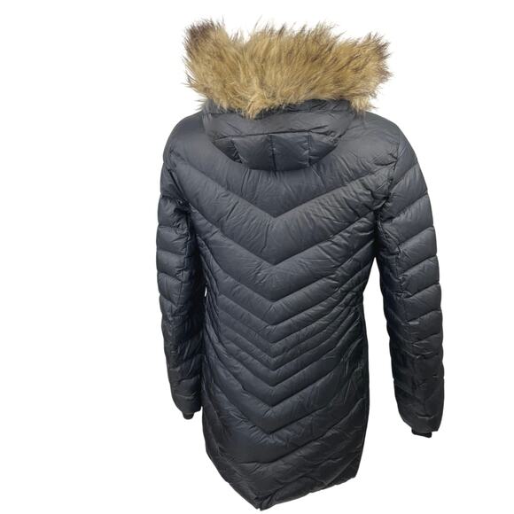 Abercrombie & Fitch Women's Black Fur Hooded Button Parka Puffer Coat Jacket S - Picture 2 of 7
